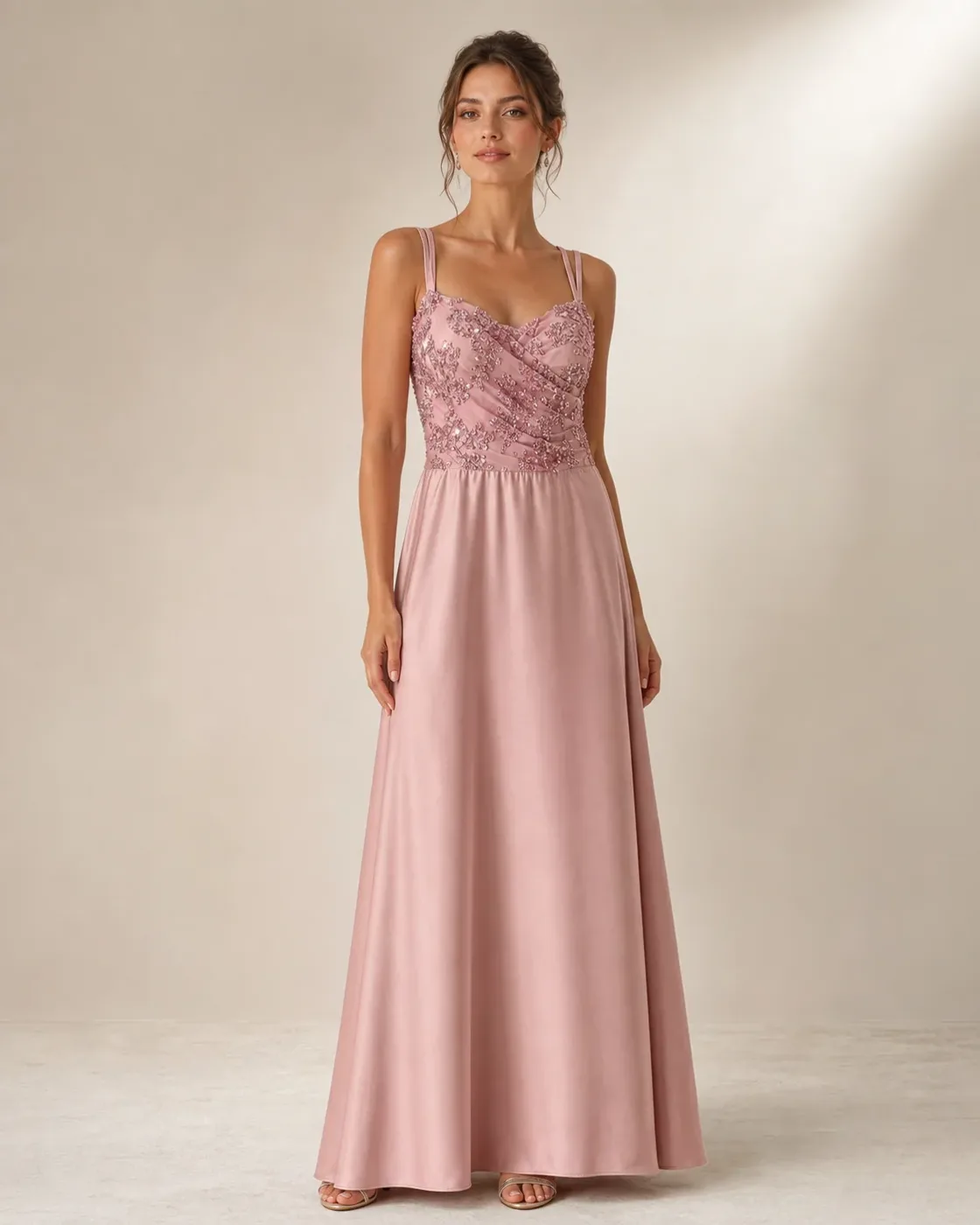 Rosé Beaded Bodice Gown