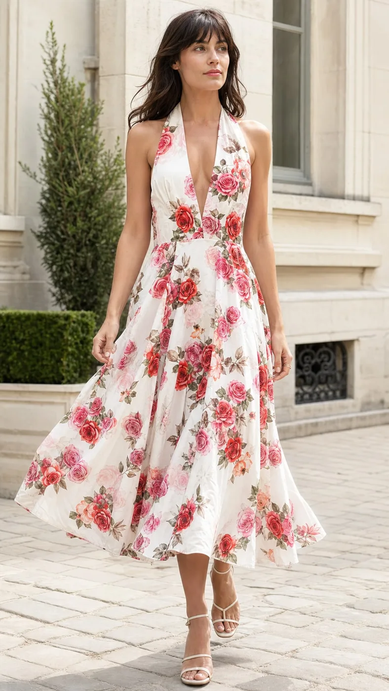 Red Rose Halter Dress